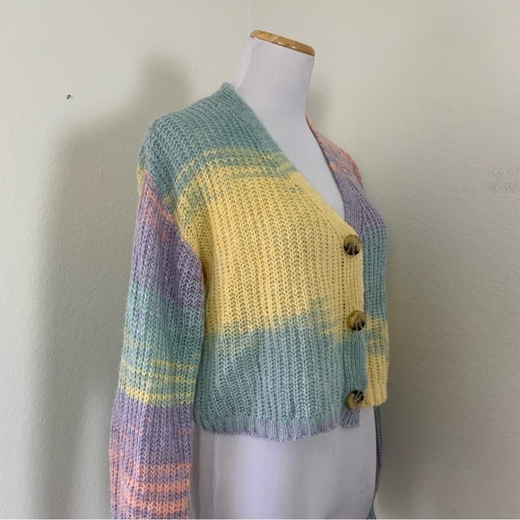 Full Tilt Marled Color Block Cardigan Sweater Sz XS Pastel Lightweight Acrylic - Picture 15 of 16